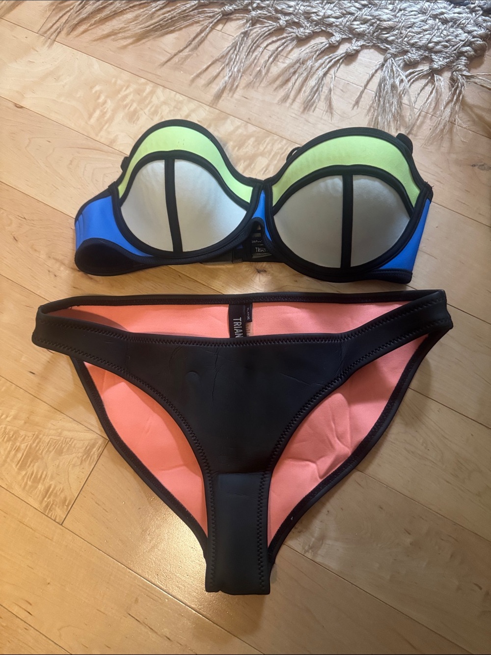 triangl swimwear Neoprene Colorblock Bikini Set in Lime, Blue & Coral